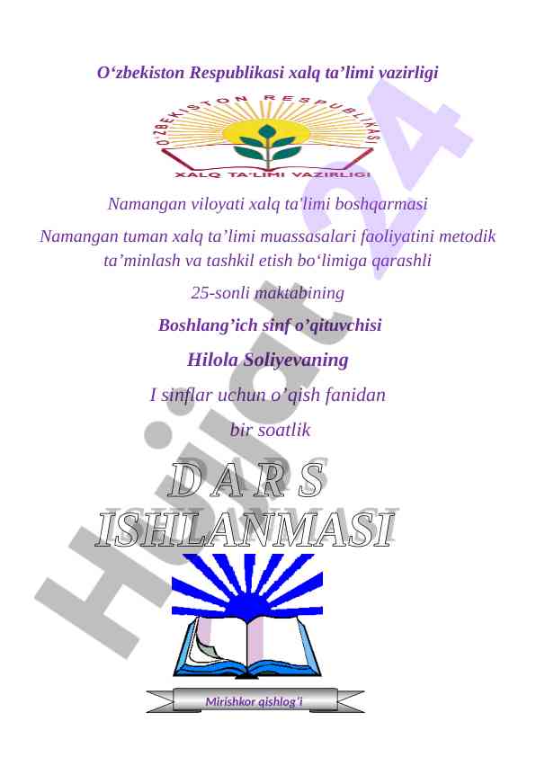 I sinf o‘qish dars ishlanmasi: soqi bilan onasi