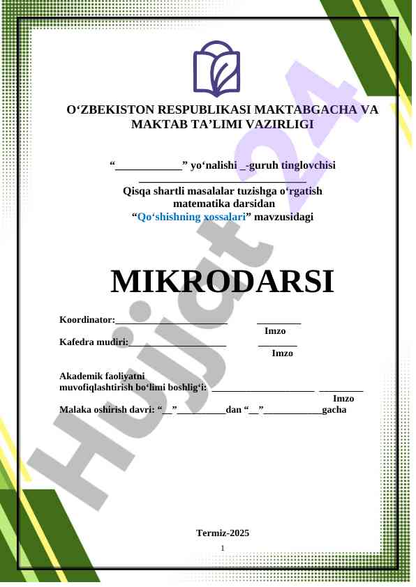 Qo‘shishning xossalari mavzusida mikro dars