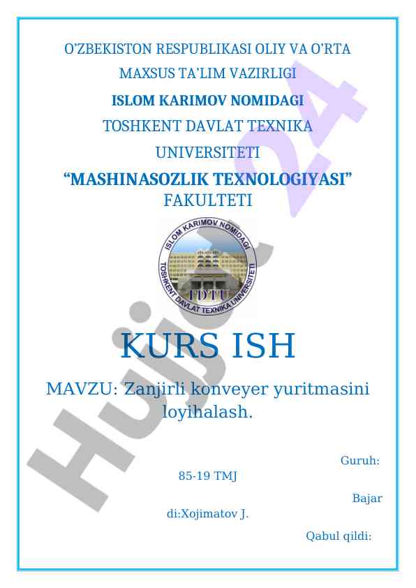 Zanjirli konveyer yuritmasini loyihalash