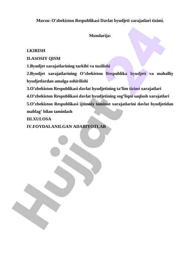 O'zbekiston respublikasi davlat byudjeti xarajatlari