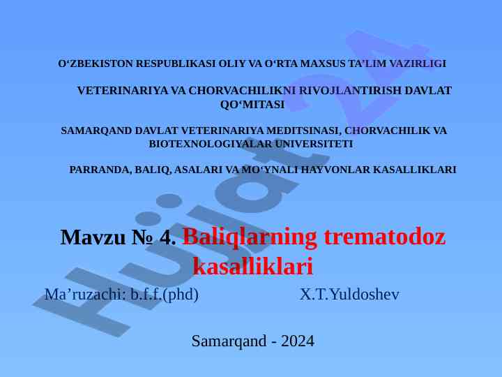 Baliqlarning trematodoz kasalliklari tahlili