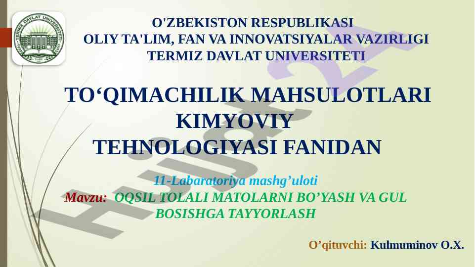 Oqsil tolali matolarni boyash va gul bosishga tayyorlash