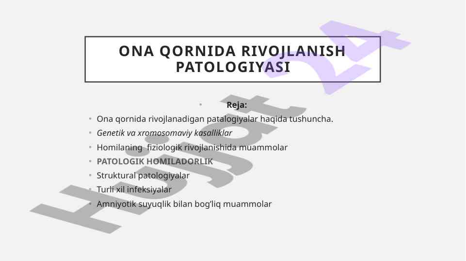 Ona qornida rivojlanish patologiyalari tahlili