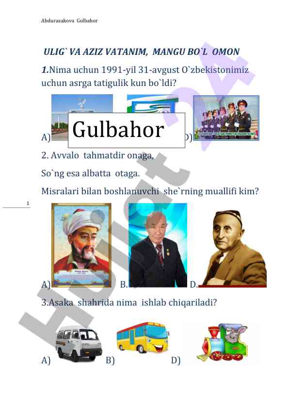 O'zbekiston tarixi haqida savollar