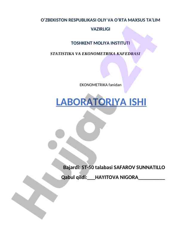 Ekonometriya fanidan ms excel dasturida ishlash