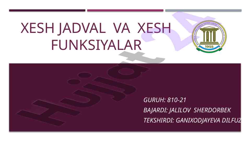 Xesh jadval va xesh funksiyalar tushunchalari