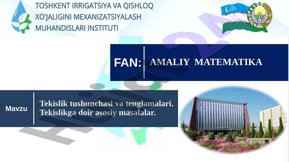 Tekislik tushunchasi va tenglamalari masalalari