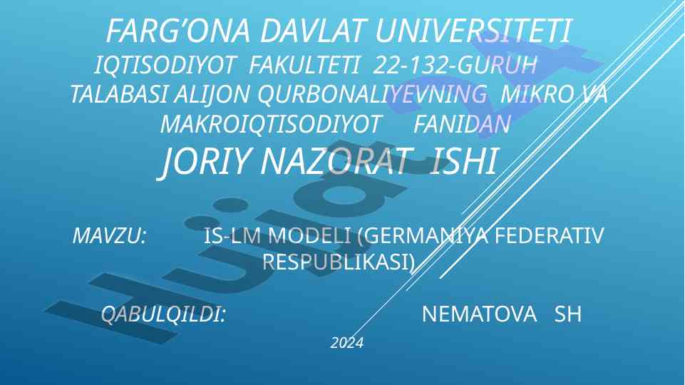 Is-lm modeli germaniya federativ respublikasi