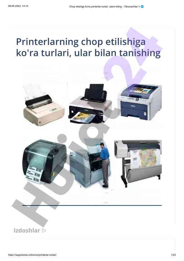 Chop etishiga ko'ra printerlar turlari