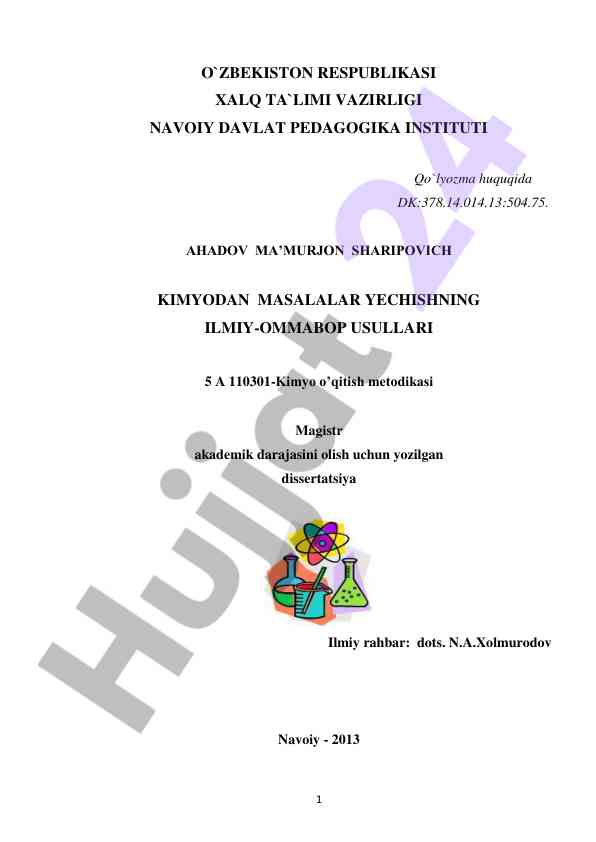Kimyodan masalalar yechishning ilmiy-ommabop usullari
