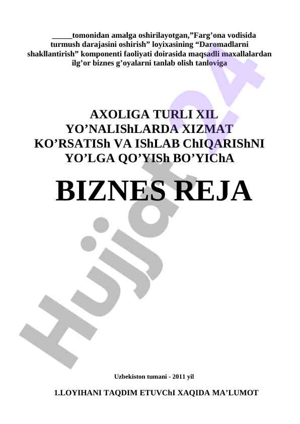 Farg’ona vodisida turmush darajasini oshirish loyihasi