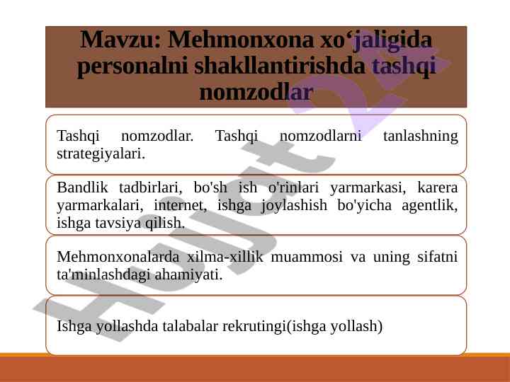 Mehmonxona xo‘jaligida kadrlarni shakllantirish