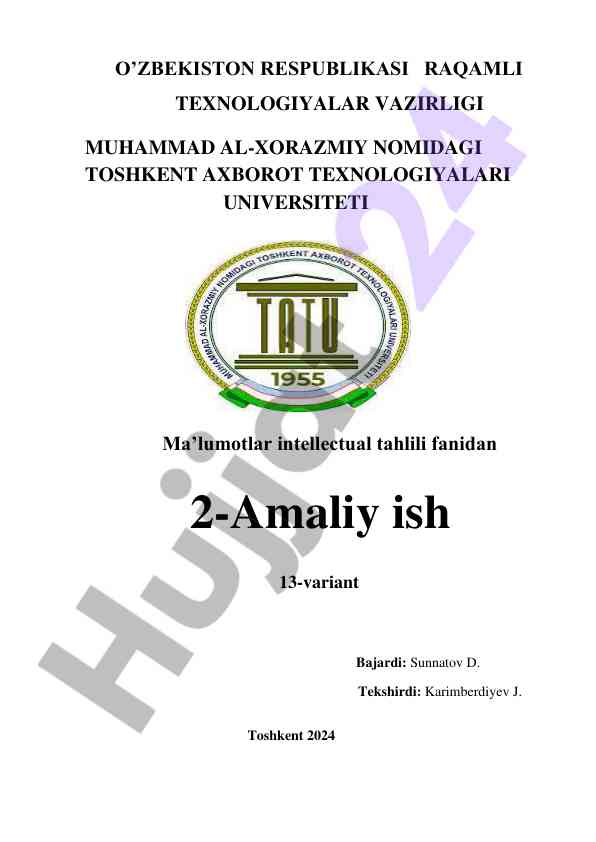 Ma'lumotlar intellectual tahlilida k-nn algoritmi
