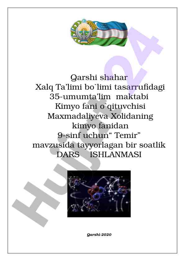 9-sinf kimyo dars ishlanmasi temir mavzusi