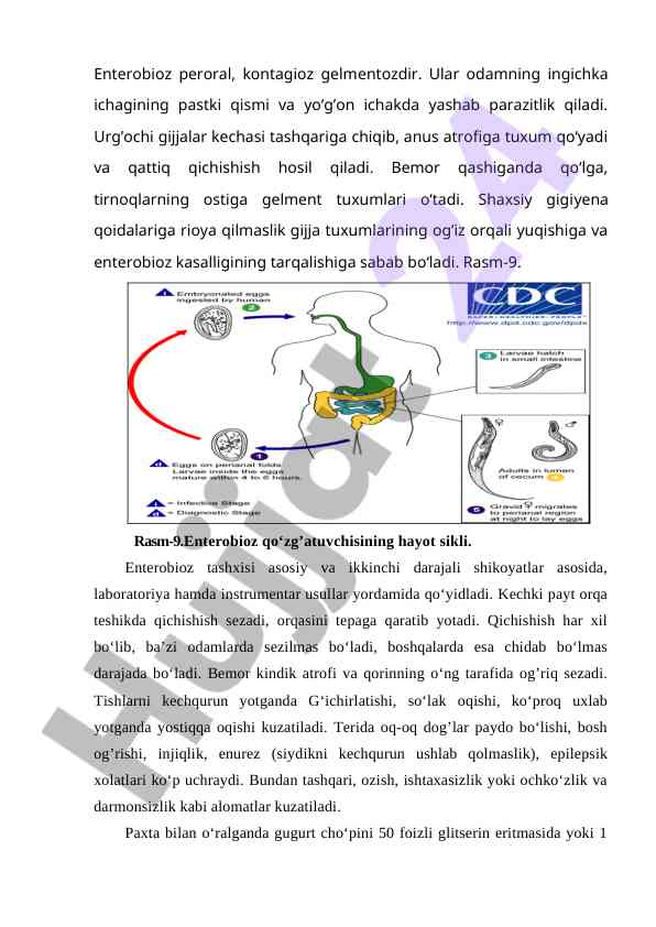Enterobioz kasalligi va uning asosiy belgilari