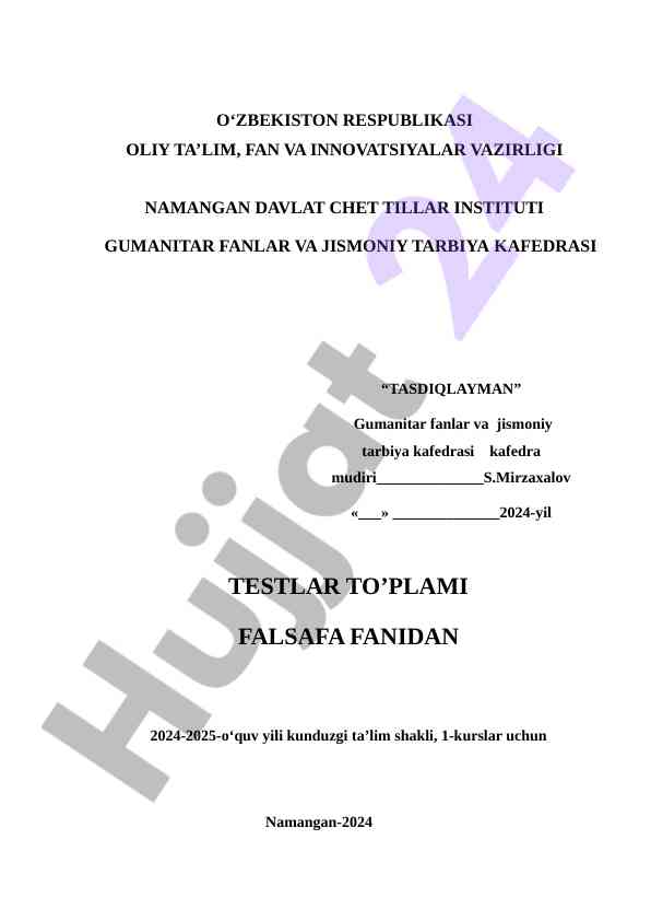 Falsafa fanidan testlar to'plami 2024-2025 yili