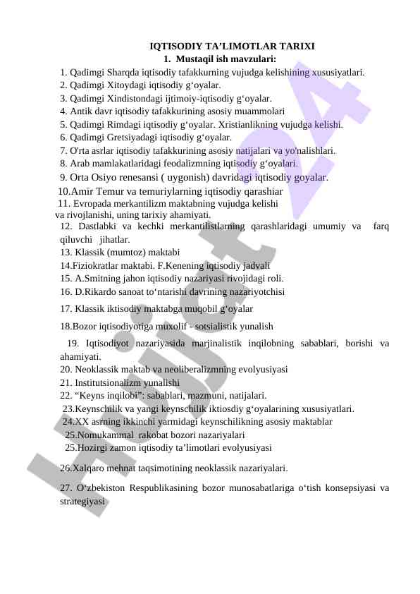 Iqtsodiy talimotlar tarixi va falsafasi