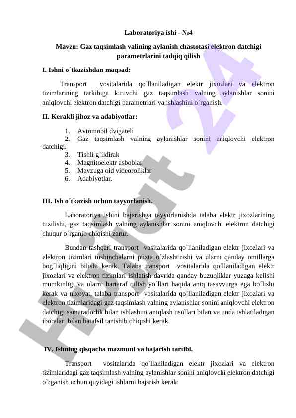 Gaz taqsimlash valining aylanish chastotasi tadqiqi