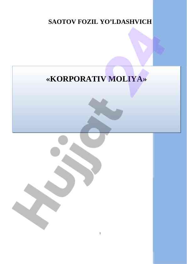 Korporativ moliya o‘quv qo‘llanma