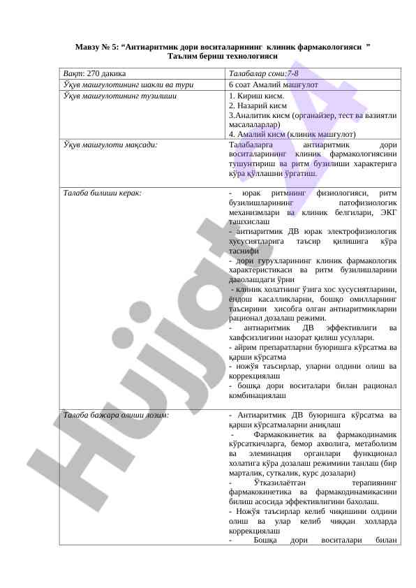 Антиаритмик дори воситаларининг клиник фармакологияси