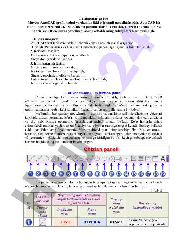 Autocad grafik tizimida ikki o‘lchamli modellashtirish