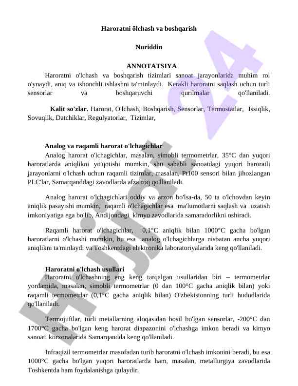 Haroratni o'lchash va boshqarish tizimlari