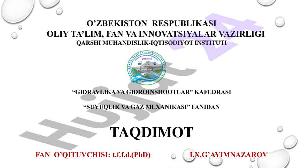 Suyuqlik va gaz mexanikasi: gidravlik qarshiliklar