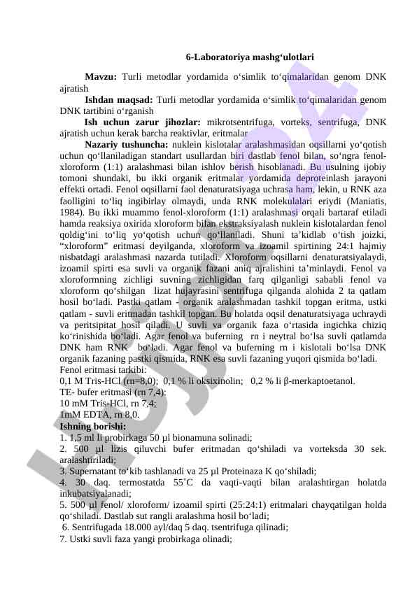 O‘simlik to‘qimalaridan dnk ajratish metodlari