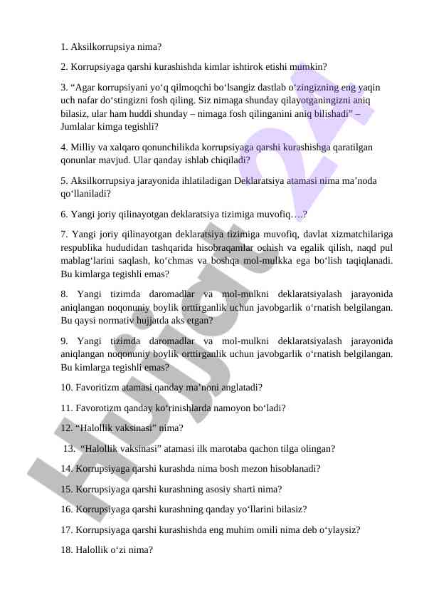 Korrupsiyaga qarshi kurash tizimi va deklaratsiya