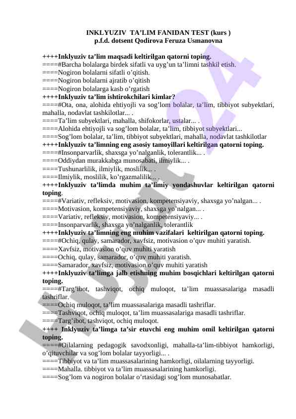 Inklyuziv ta’lim fanidan test