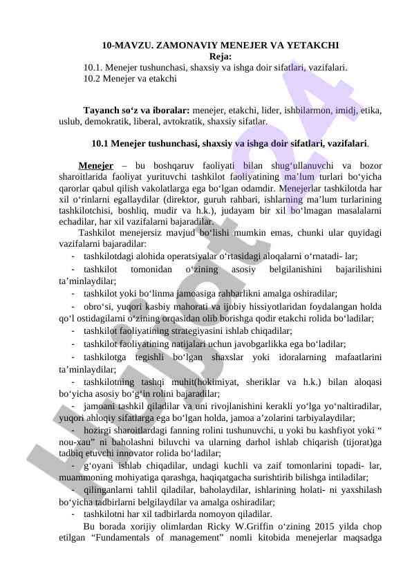 Zamonaviya menejer va yetakchi tushunchalari