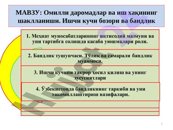 Омилли даромадлар ва иш ҳақининг шаклланиши