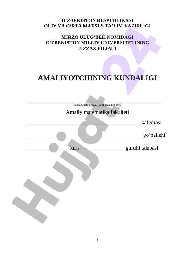Amaliyotchi kundaligi uchun shablon