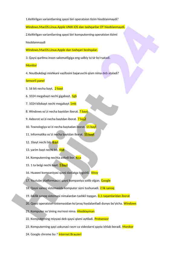 Komputer operatsion tizimlari va asosiy terminlar