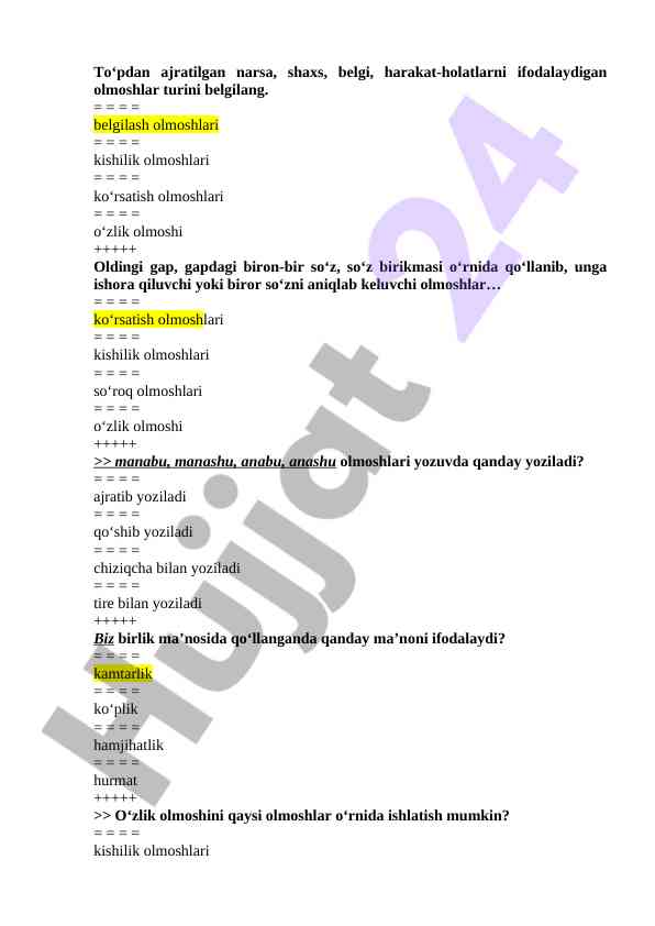Olmoshlar turini belgilash va yozilish qoidalari