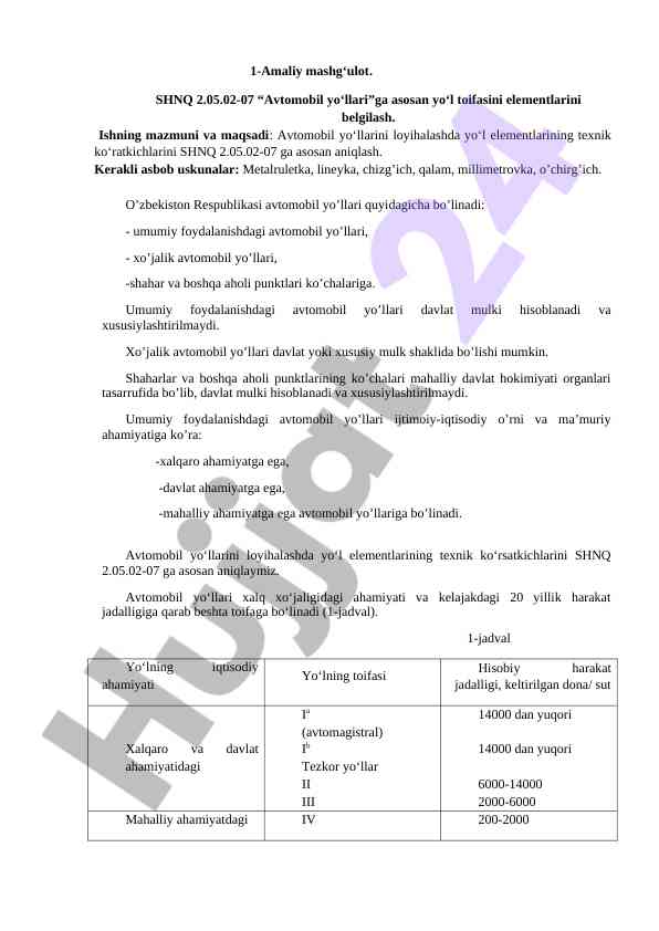 Avtomobil yo‘llari loyihalash asoslari