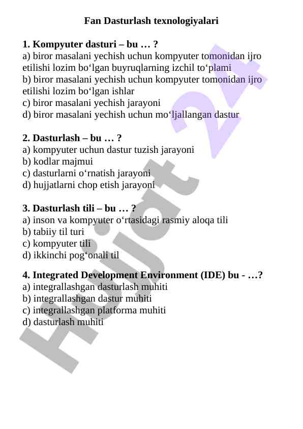 Dasturlash texnologiyalari haqida asosiy ma'lumotlar