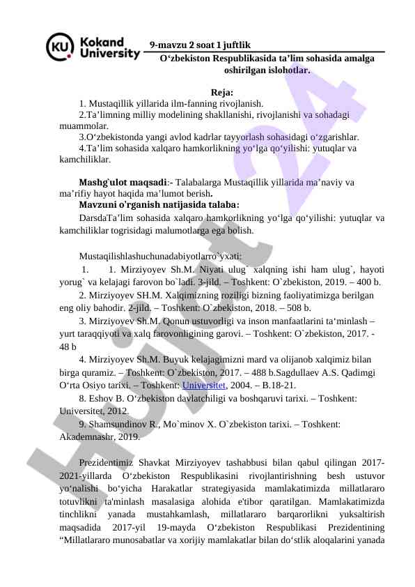 O'zbekistonda ta'lim sohasidagi islohotlar