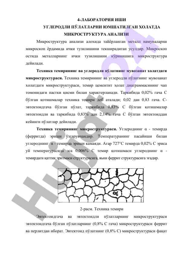 Mikrostructura tahlili uglerodli po'latlar laboratoriya ishlari