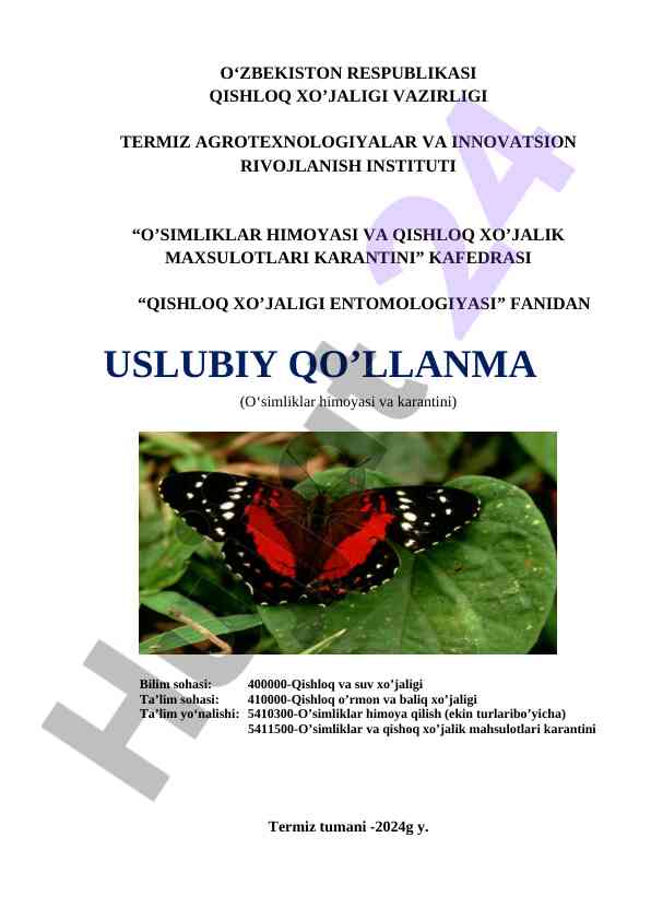 Qishloq xo‘jaligi entomologiyasi o‘quv qo‘llanmasi 2024