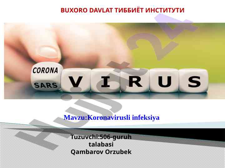 Koronavirusli infektsiya ta'siri va tarqalish qoidalari