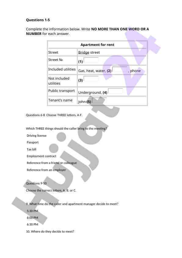 Apartment rental information and meeting details