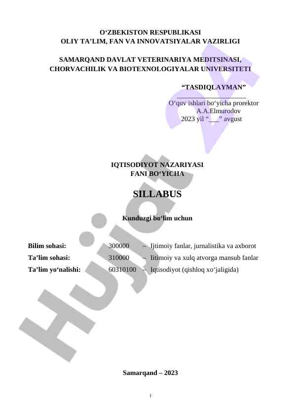 Iqtisodiyot nazariyasi fani bo‘yicha syllabus