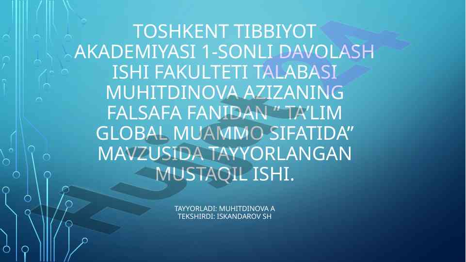 Taʼlim global muammo sifatida mustaqil ish