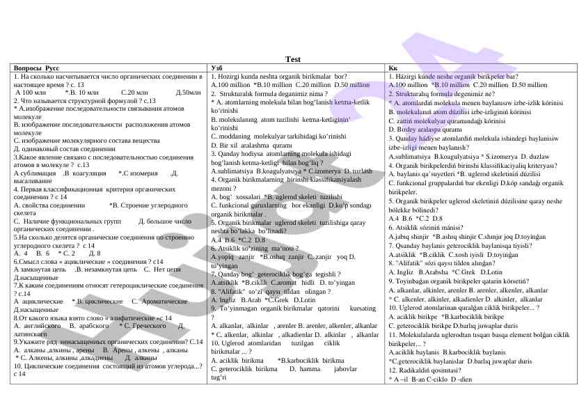 Organik birikmalar muhokamasi va strukturaliq formula