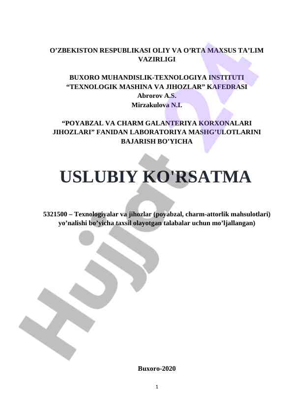 Laboratoriya mashg'ulotlari bo'yicha usuliy ko'rsatmalar