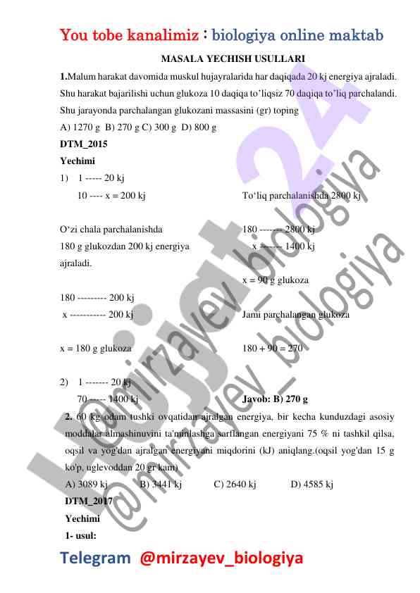 Biologiya online maktab masala yechish usullari
