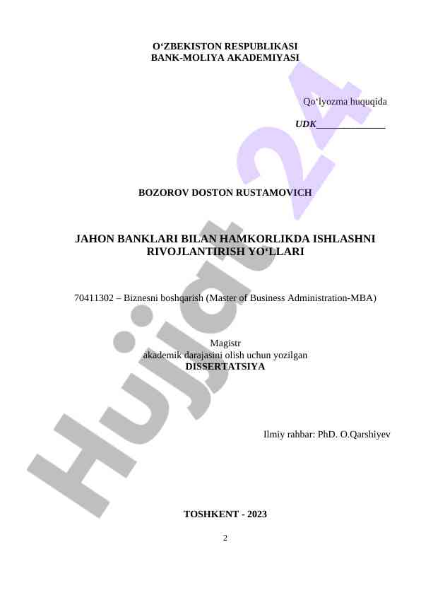 Jahon banklari bilan hamkorlikda ishlashni rivojlantirish
