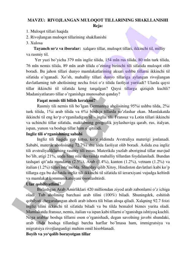 Rivojlangan muloqot tillari va ularning shakllanishi