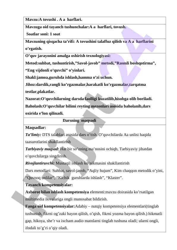 A tovushi va a a harflarini o'rgatish metodlari